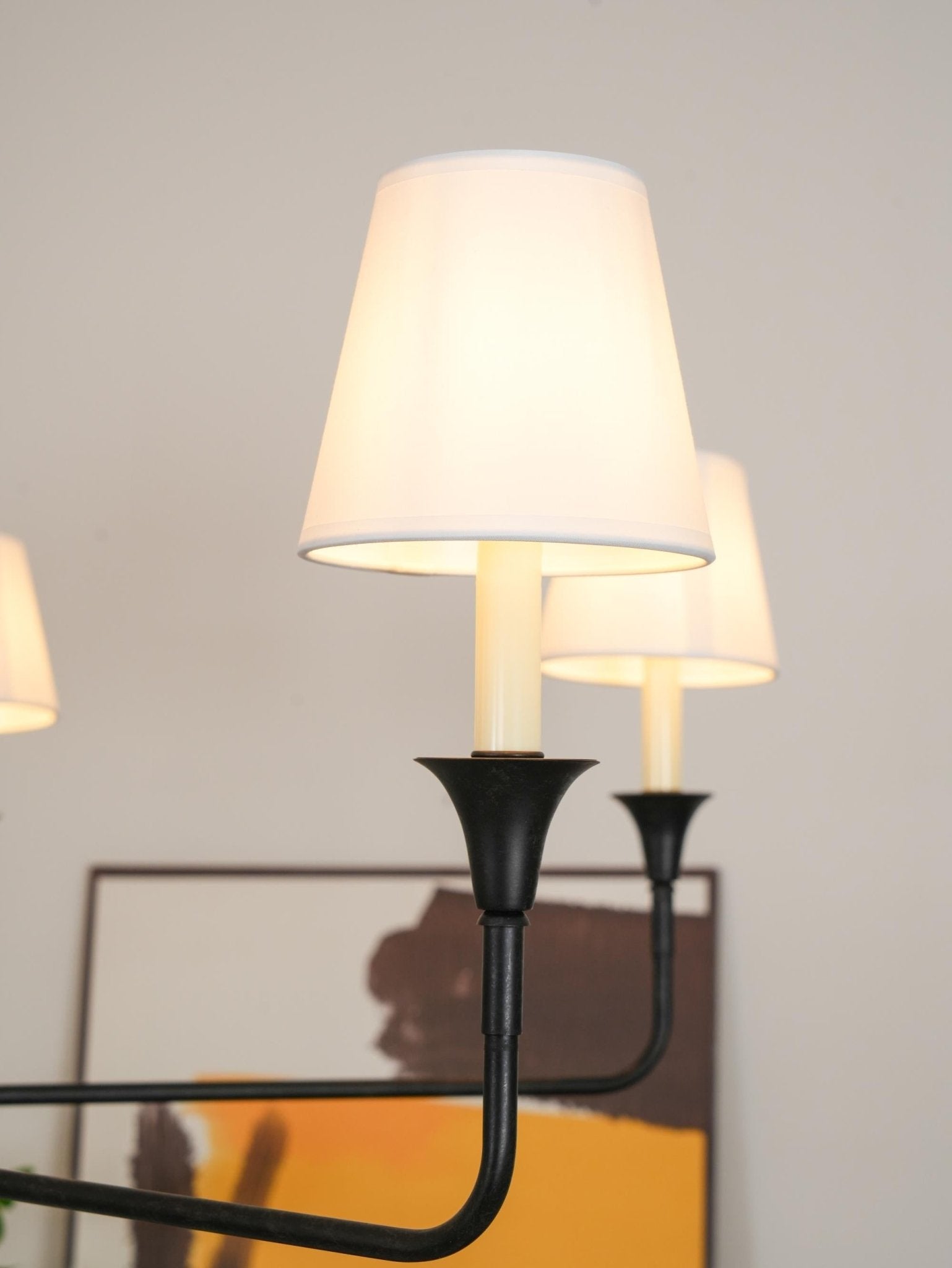 Modern Gasolier Large Candle Style Chandelier with Fabric Tapered Lampshades for Living Room