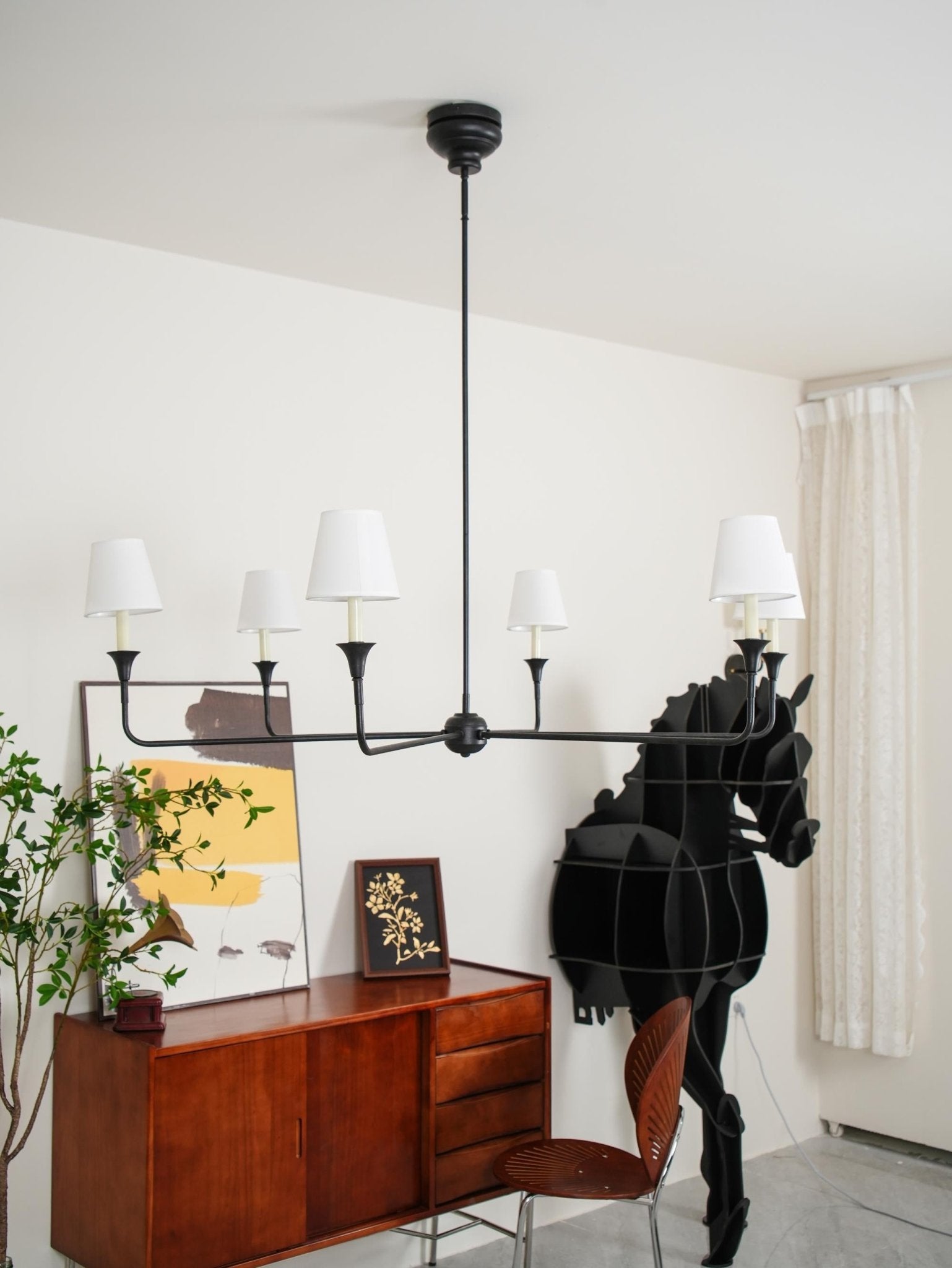 Modern Gasolier Large Candle Style Chandelier with Fabric Tapered Lampshades for Living Room