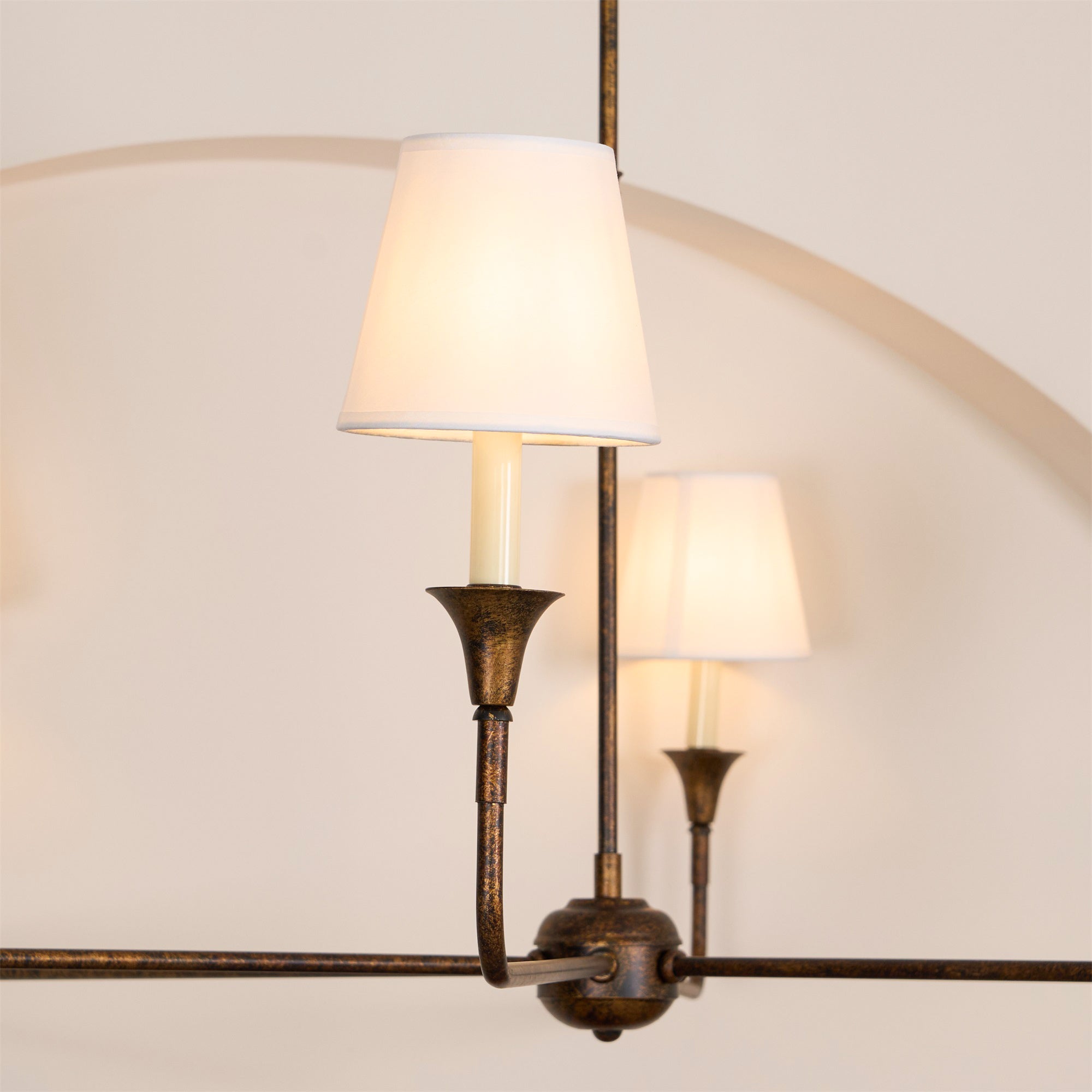 Modern Gasolier Large Candle Style Chandelier with Fabric Tapered Lampshades for Living Room