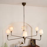 Modern Gasolier Large Candle Style Chandelier with Fabric Tapered Lampshades for Living Room