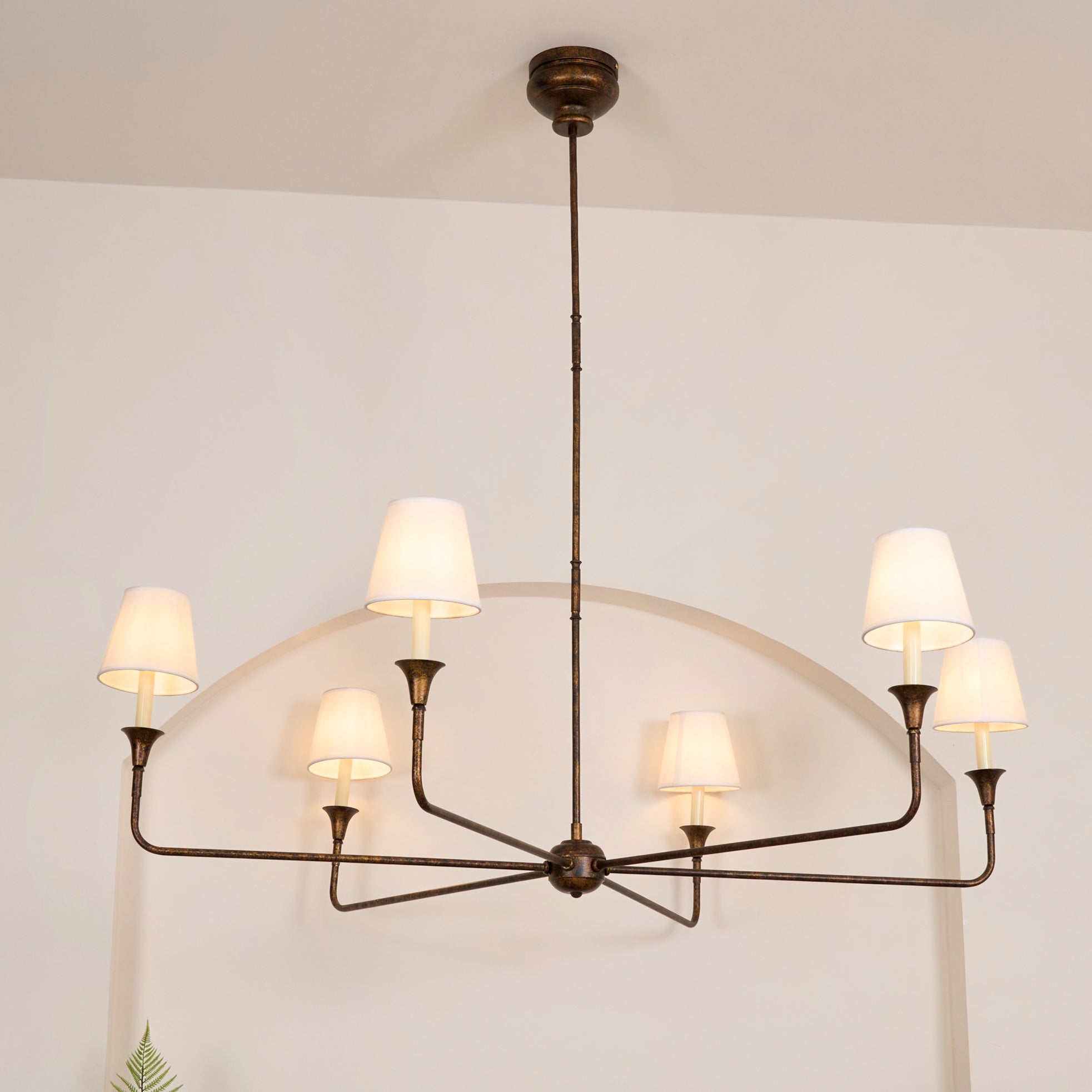Modern Gasolier Large Candle Style Chandelier with Fabric Tapered Lampshades for Living Room