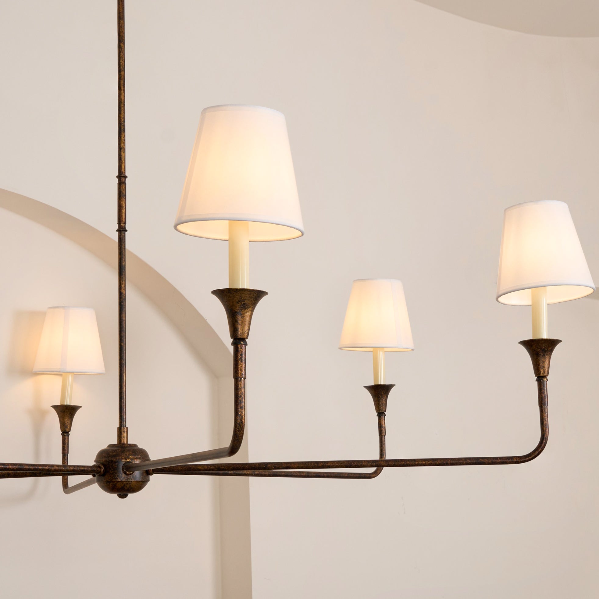Modern Gasolier Large Candle Style Chandelier with Fabric Tapered Lampshades for Living Room