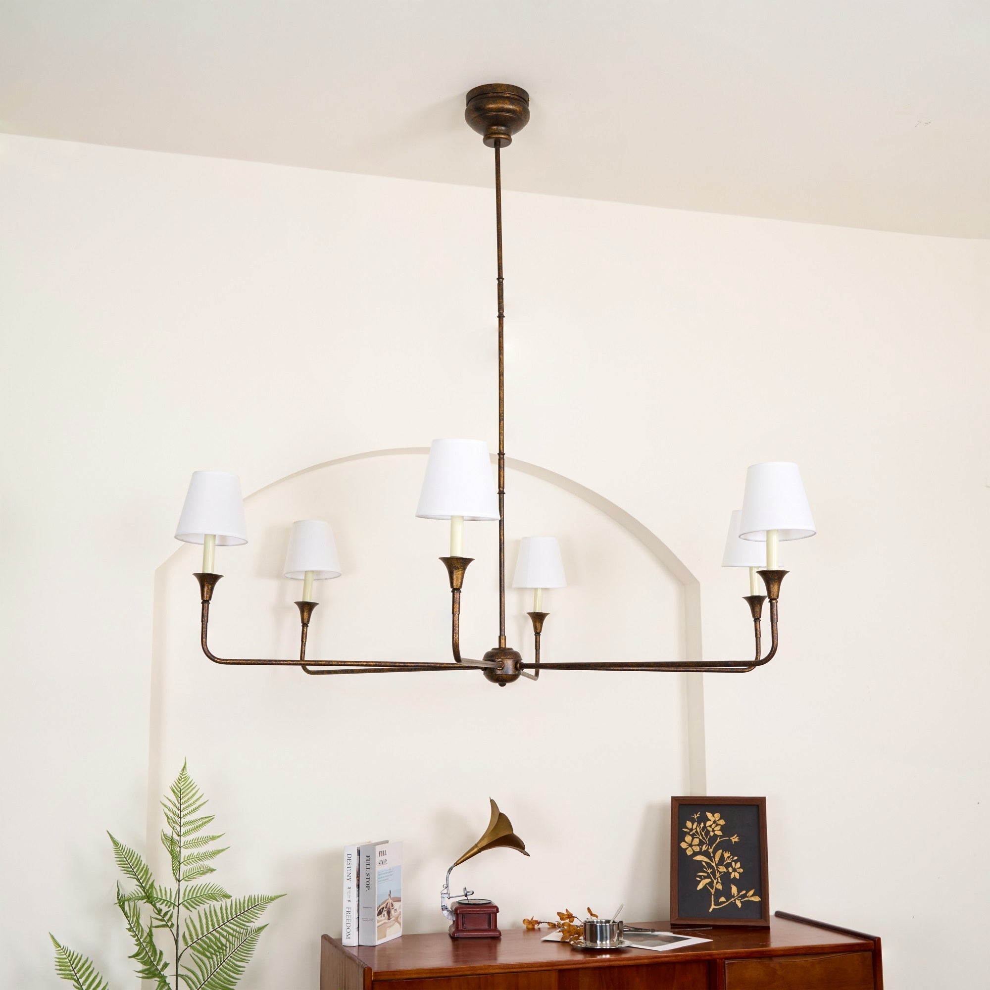 Modern Gasolier Large Candle Style Chandelier with Fabric Tapered Lampshades for Living Room