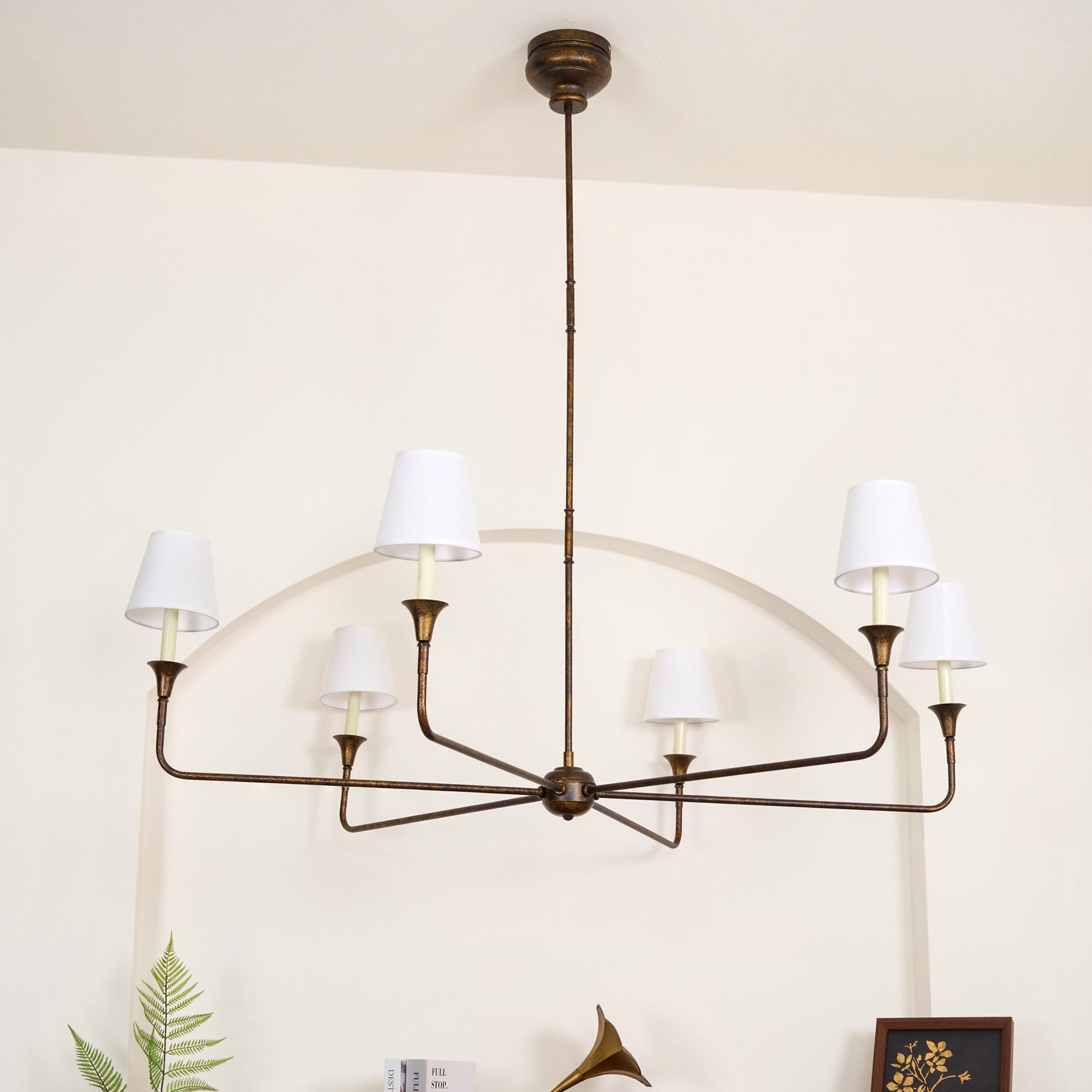 Modern Gasolier Large Candle Style Chandelier with Fabric Tapered Lampshades for Living Room