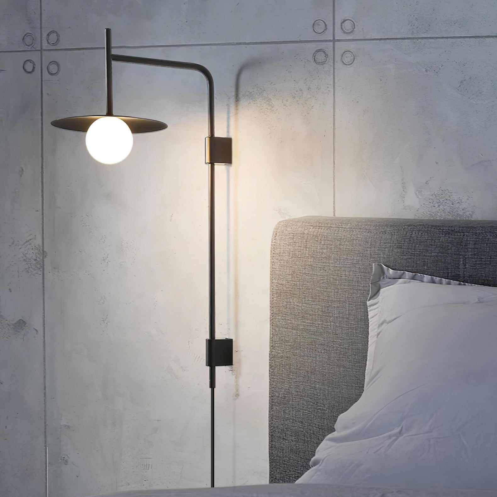 Modern Gea Swing Arm Wall Lamp with Frosted Glass Shade and Adjustable Iron Frame for Indoor Lighting