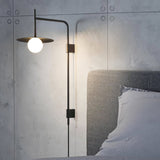 Modern Gea Swing Arm Wall Lamp with Frosted Glass Shade and Adjustable Iron Frame for Indoor Lighting