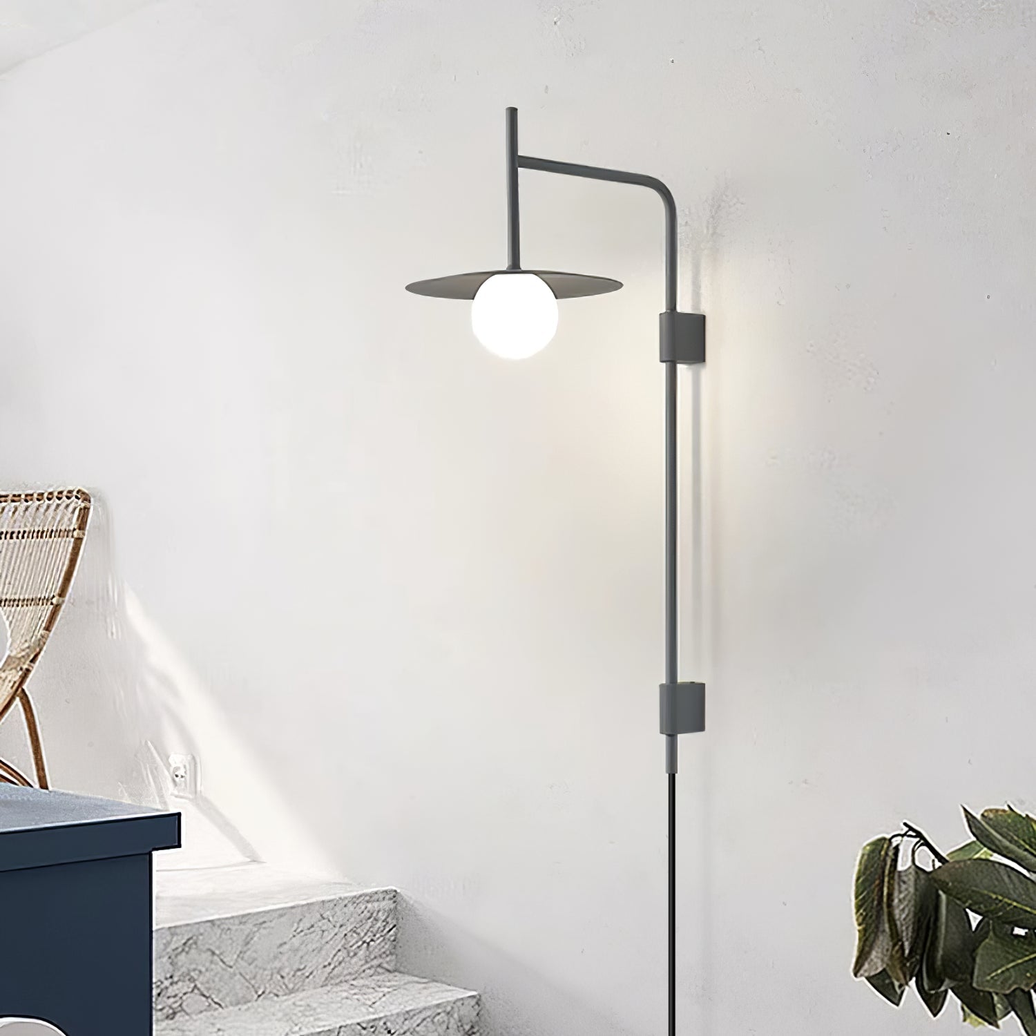 Modern Gea Swing Arm Wall Lamp with Frosted Glass Shade and Adjustable Iron Frame for Indoor Lighting