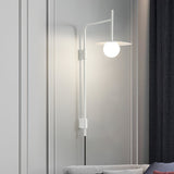 Modern Gea Swing Arm Wall Lamp with Frosted Glass Shade and Adjustable Iron Frame for Indoor Lighting