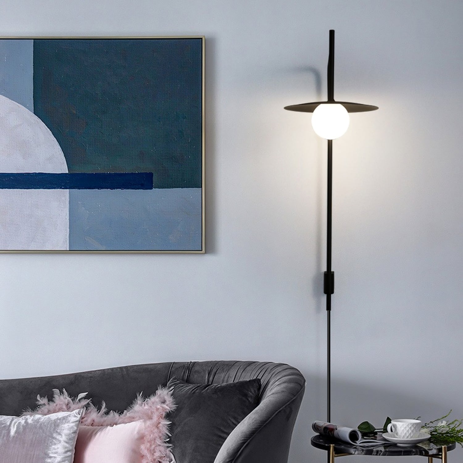Modern Gea Swing Arm Wall Lamp with Frosted Glass Shade and Adjustable Iron Frame for Indoor Lighting
