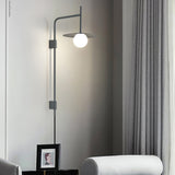 Modern Gea Swing Arm Wall Lamp with Frosted Glass Shade and Adjustable Iron Frame for Indoor Lighting