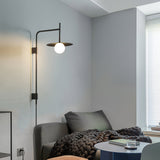 Modern Gea Swing Arm Wall Lamp with Frosted Glass Shade and Adjustable Iron Frame for Indoor Lighting