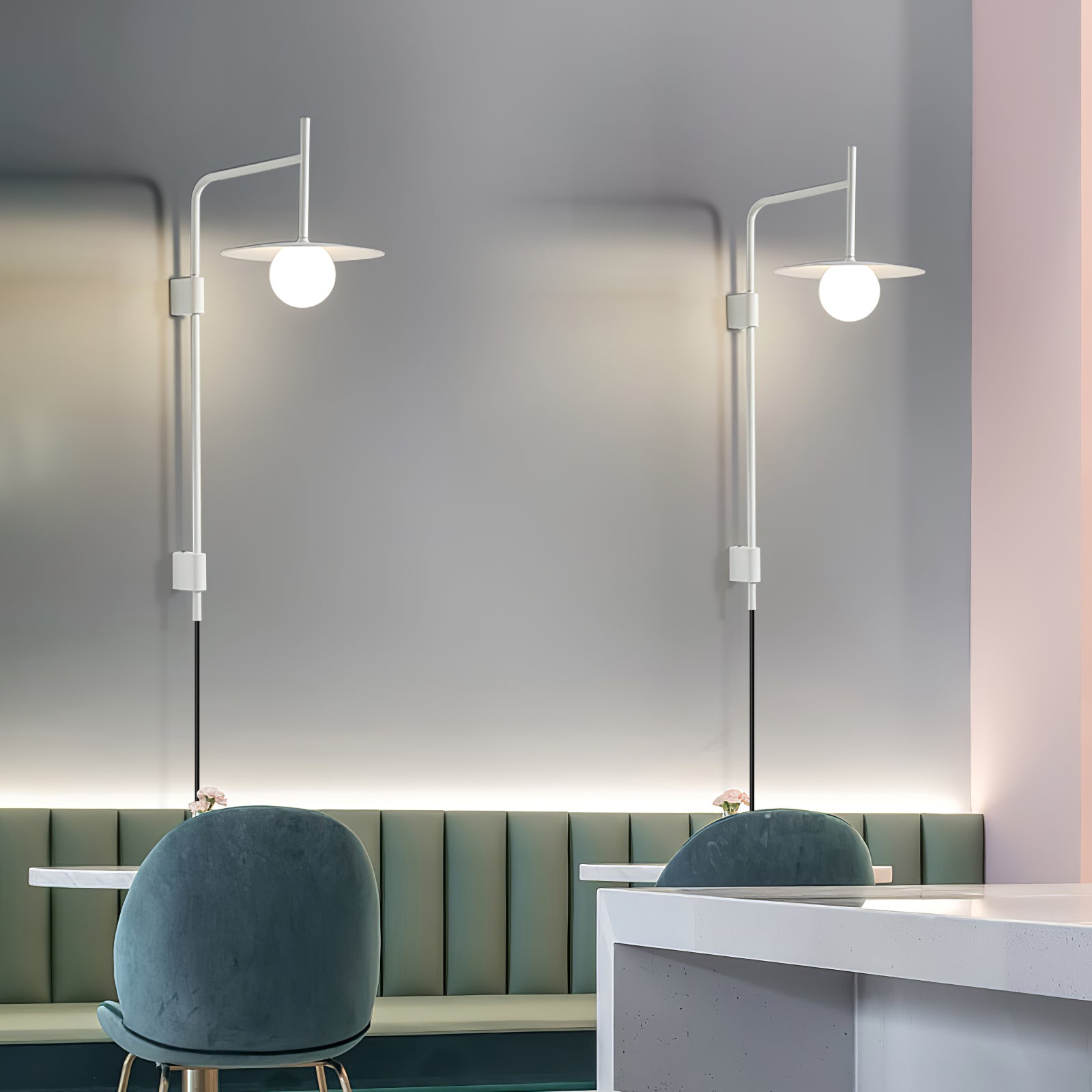 Modern Gea Swing Arm Wall Lamp with Frosted Glass Shade and Adjustable Iron Frame for Indoor Lighting