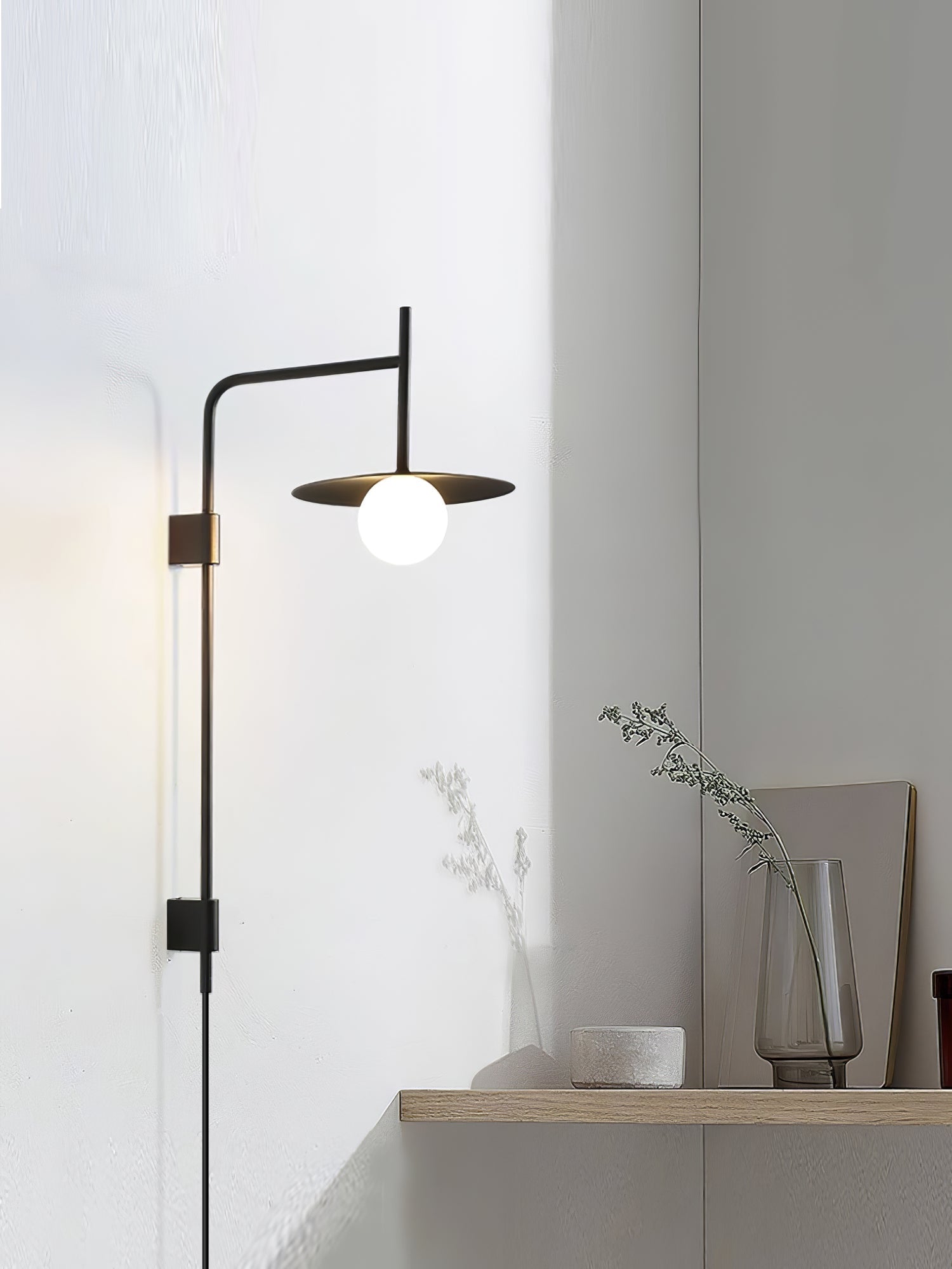 Modern Gea Swing Arm Wall Lamp with Frosted Glass Shade and Adjustable Iron Frame for Indoor Lighting