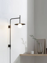 Modern Gea Swing Arm Wall Lamp with Frosted Glass Shade and Adjustable Iron Frame for Indoor Lighting