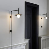 Modern Gea Swing Arm Wall Lamp with Frosted Glass Shade and Adjustable Iron Frame for Indoor Lighting