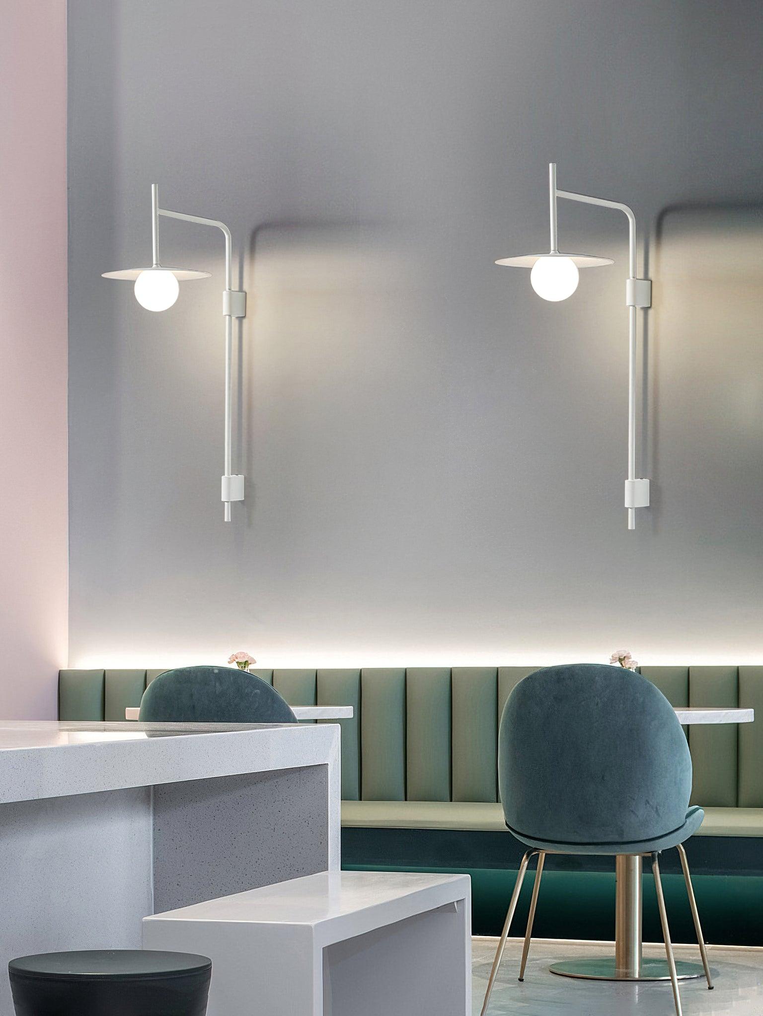 Modern Gea Swing Arm Wall Lamp with Frosted Glass Shade and Adjustable Iron Frame for Indoor Lighting