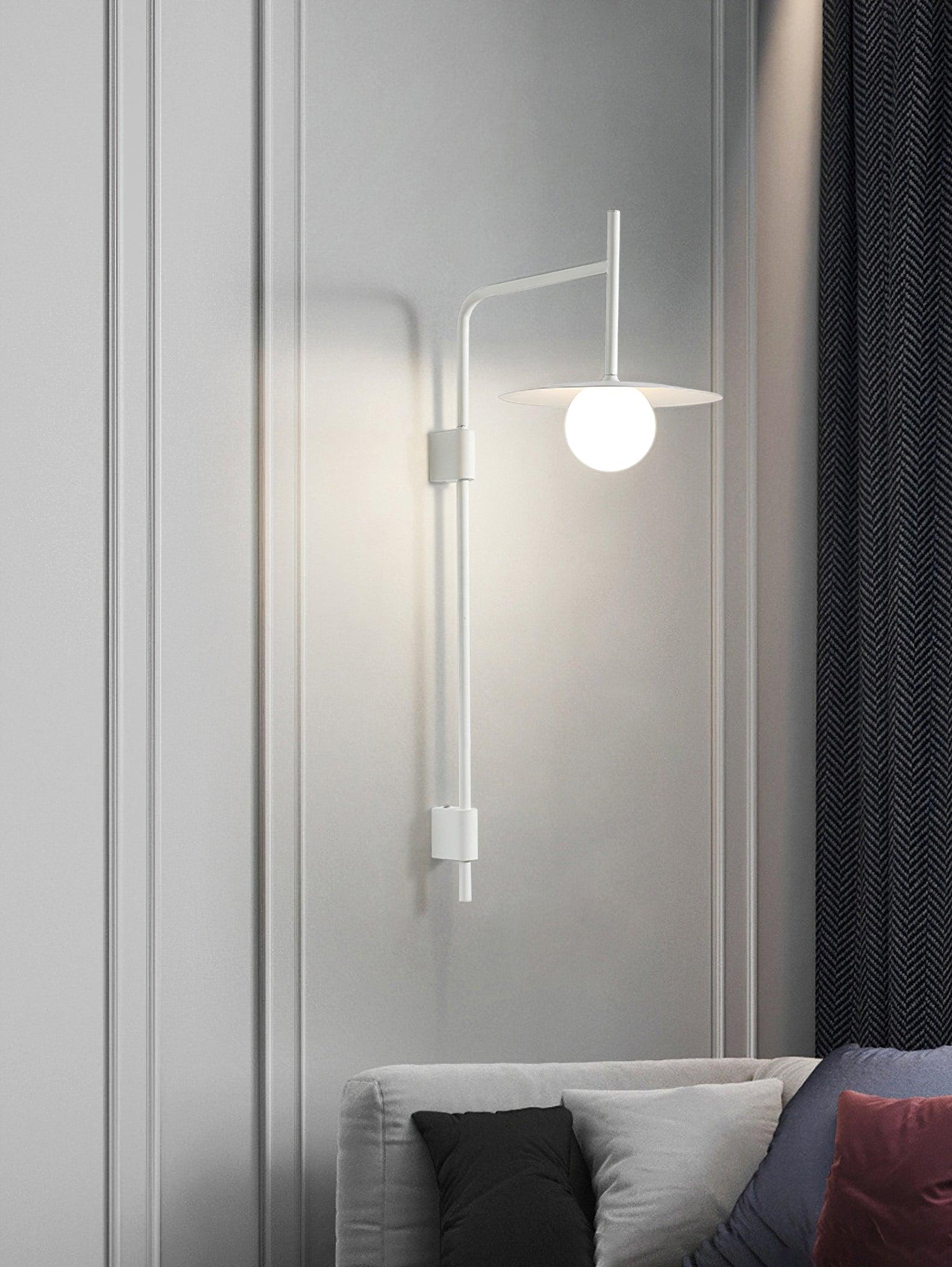 Modern Gea Swing Arm Wall Lamp with Frosted Glass Shade and Adjustable Iron Frame for Indoor Lighting
