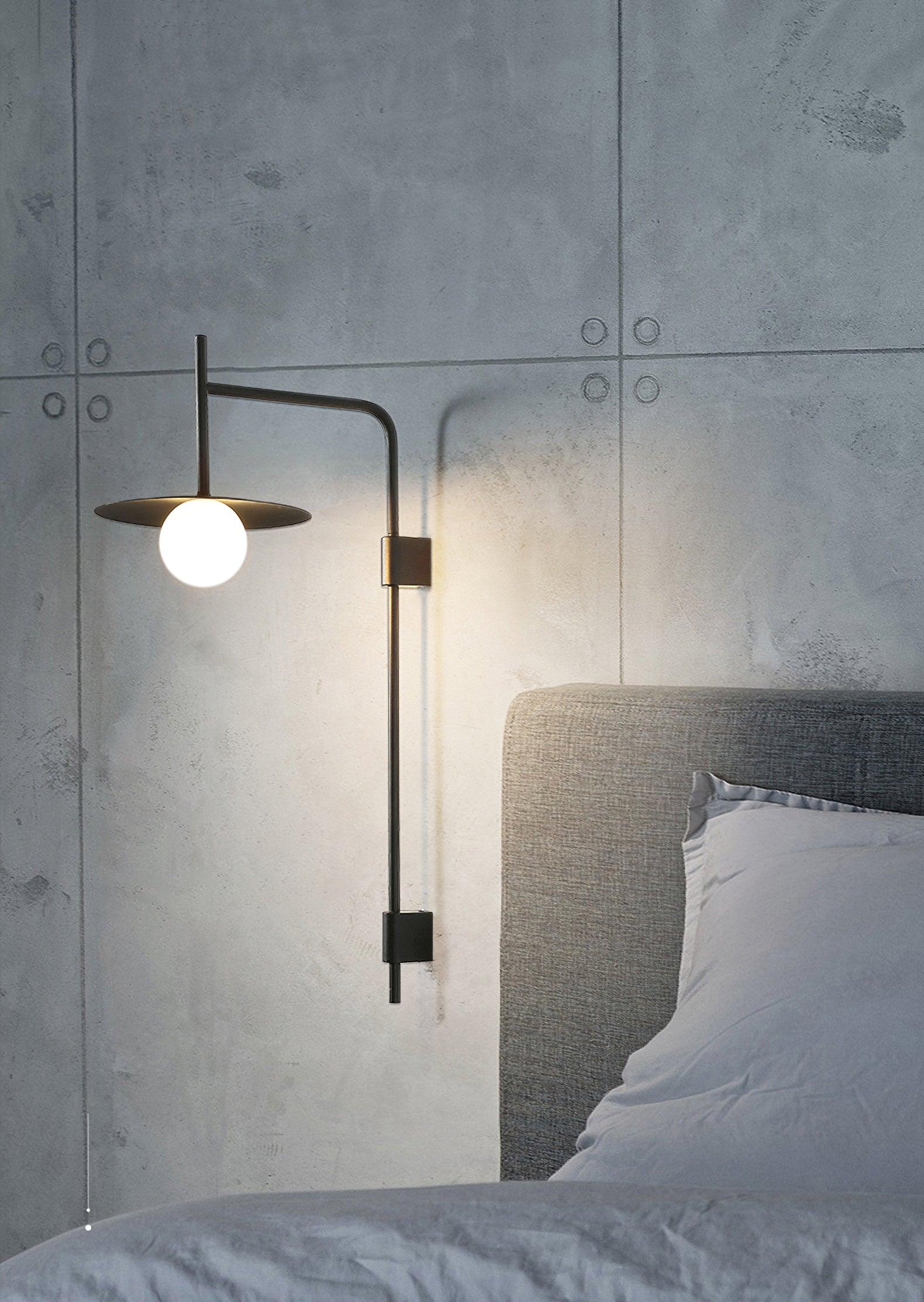 Modern Gea Swing Arm Wall Lamp with Frosted Glass Shade and Adjustable Iron Frame for Indoor Lighting