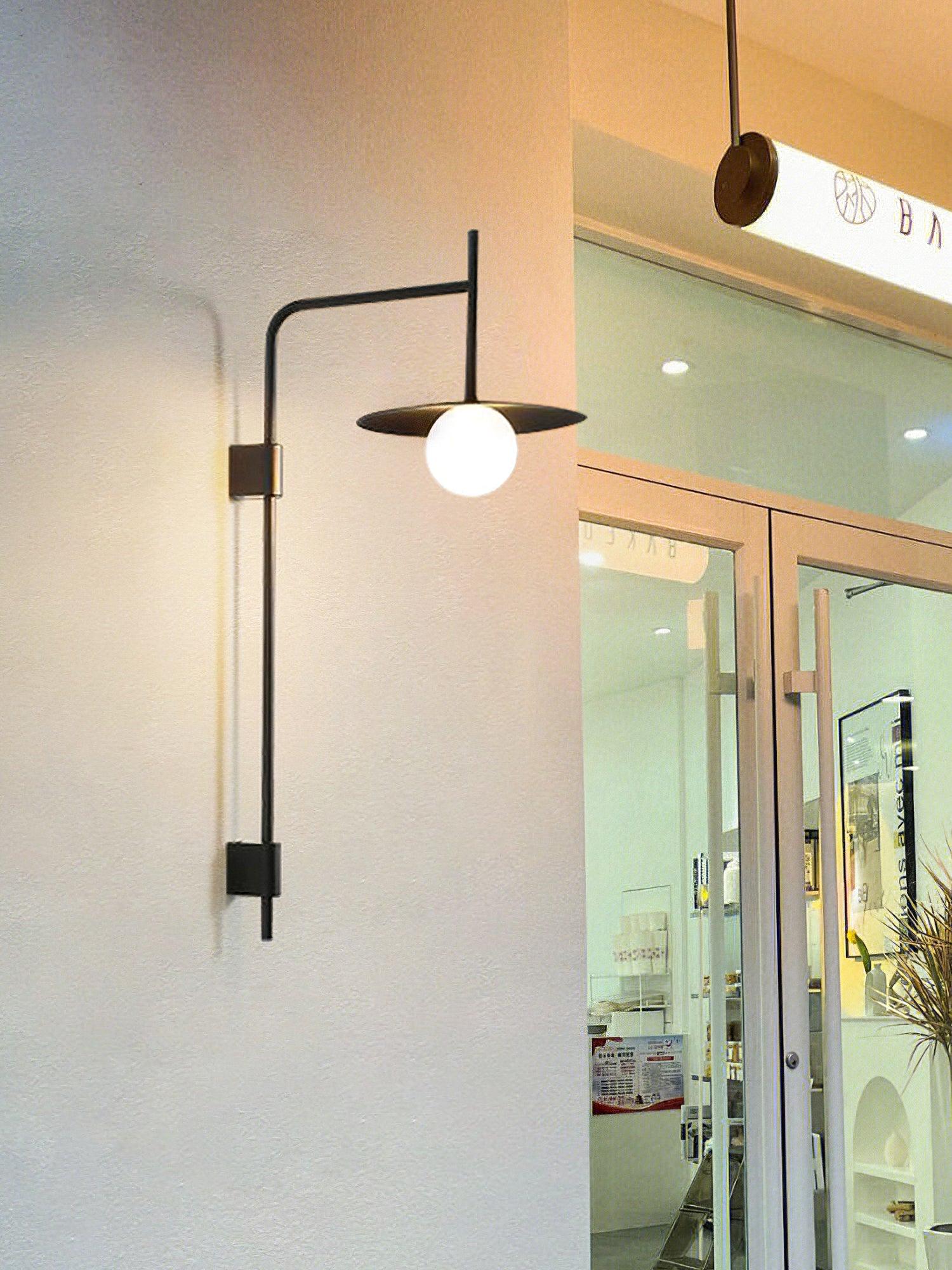 Modern Gea Swing Arm Wall Lamp with Frosted Glass Shade and Adjustable Iron Frame for Indoor Lighting
