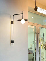 Modern Gea Swing Arm Wall Lamp with Frosted Glass Shade and Adjustable Iron Frame for Indoor Lighting
