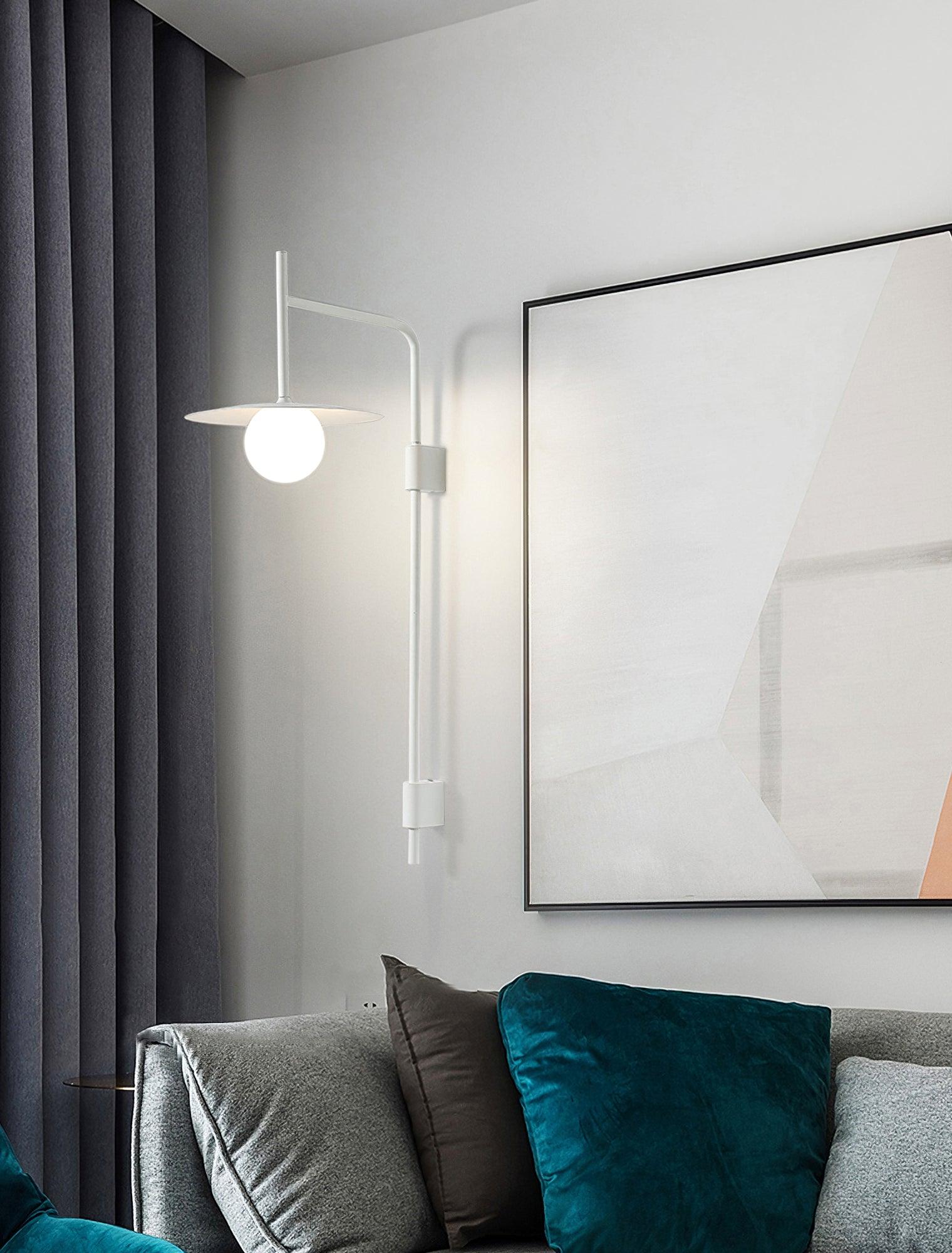 Modern Gea Swing Arm Wall Lamp with Frosted Glass Shade and Adjustable Iron Frame for Indoor Lighting