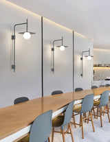 Modern Gea Swing Arm Wall Lamp with Frosted Glass Shade and Adjustable Iron Frame for Indoor Lighting