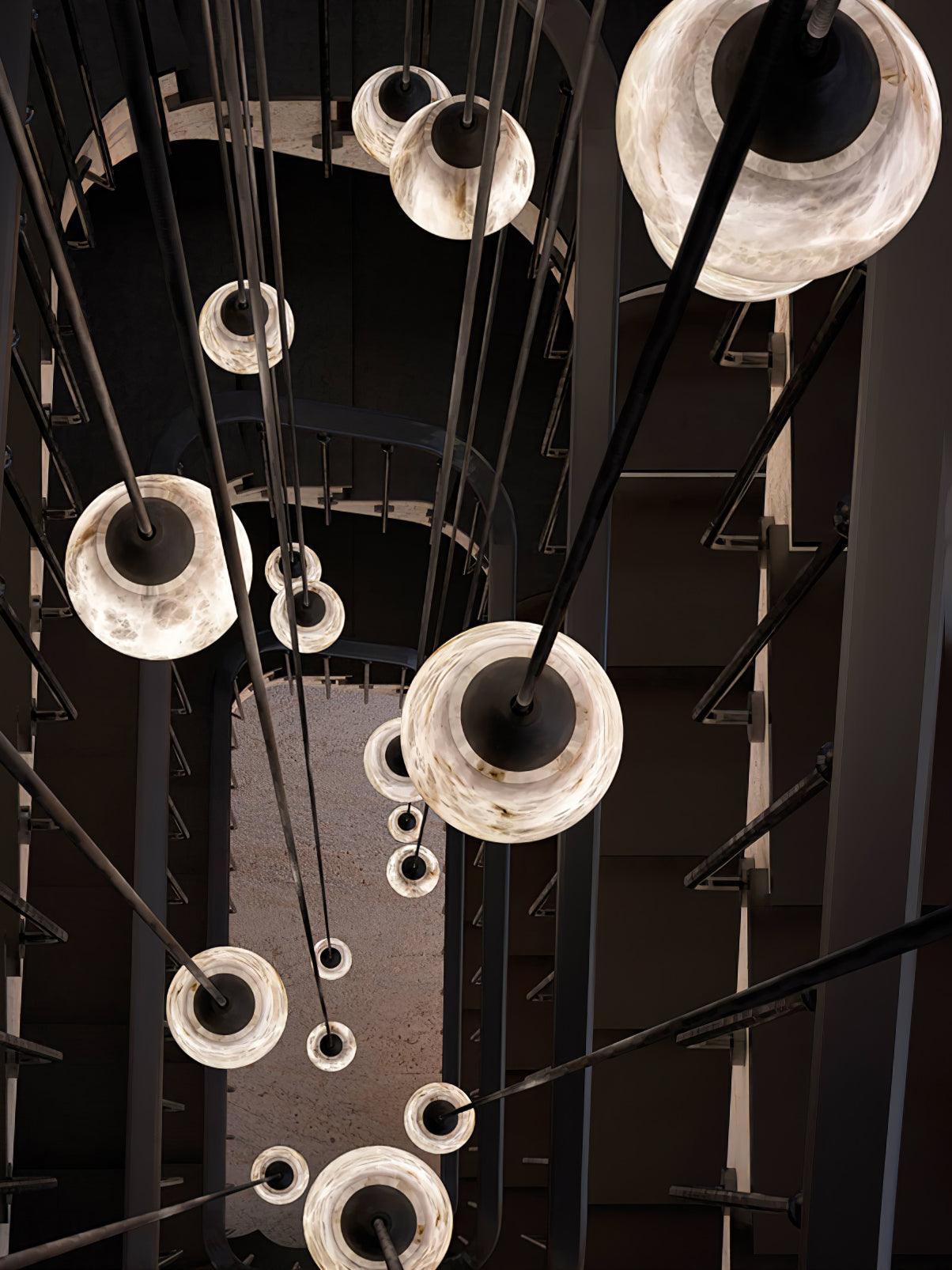 Modern Geometric Alabaster and Brass Pendant Light for Contemporary Home Interiors
