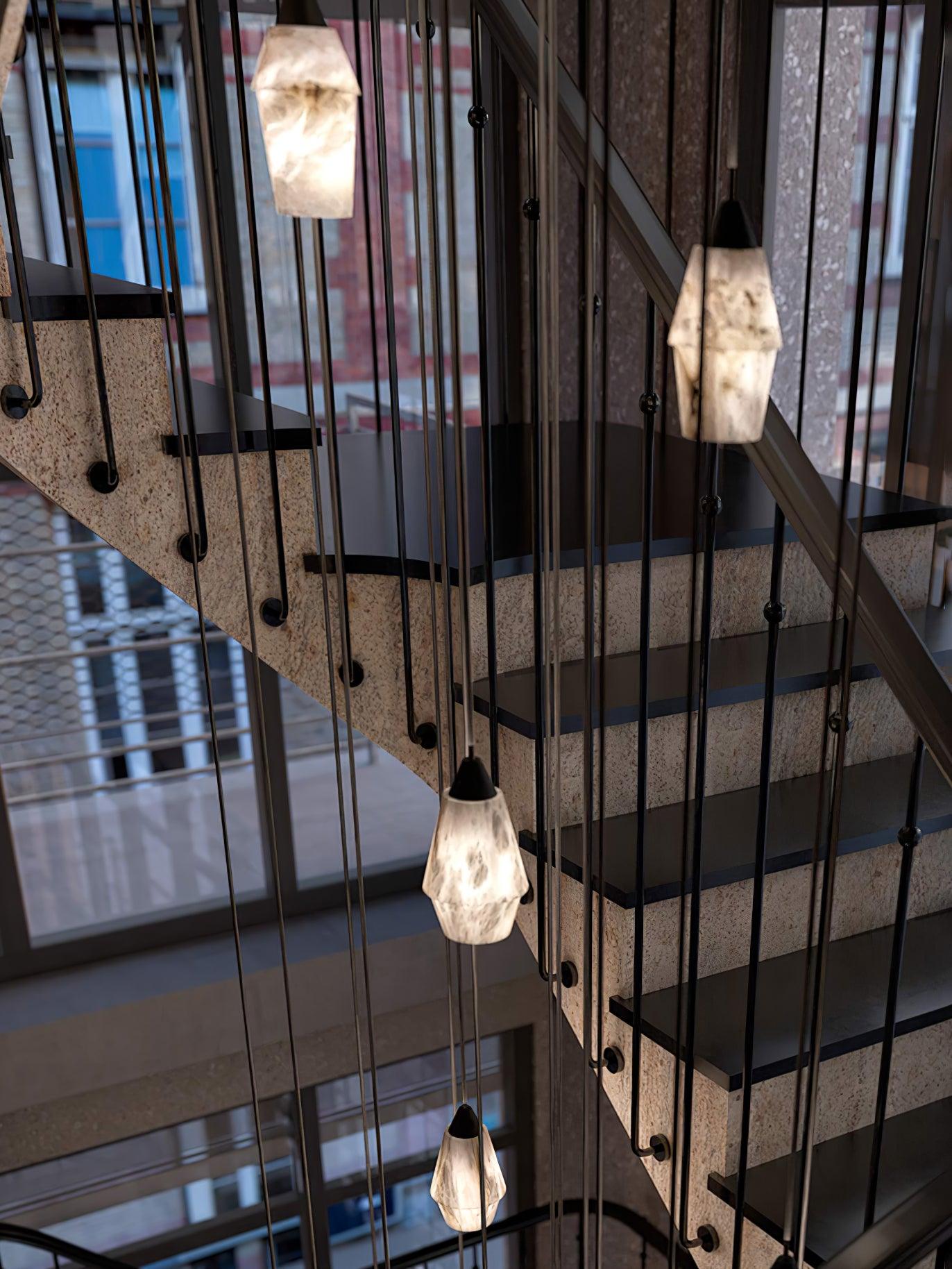 Modern Geometric Alabaster and Brass Pendant Light for Contemporary Home Interiors
