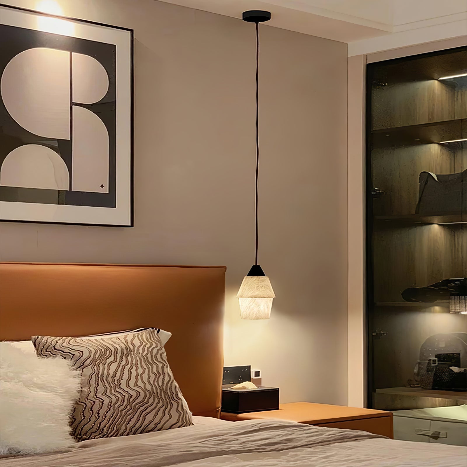 Modern Geometric Alabaster and Brass Pendant Light for Contemporary Home Interiors