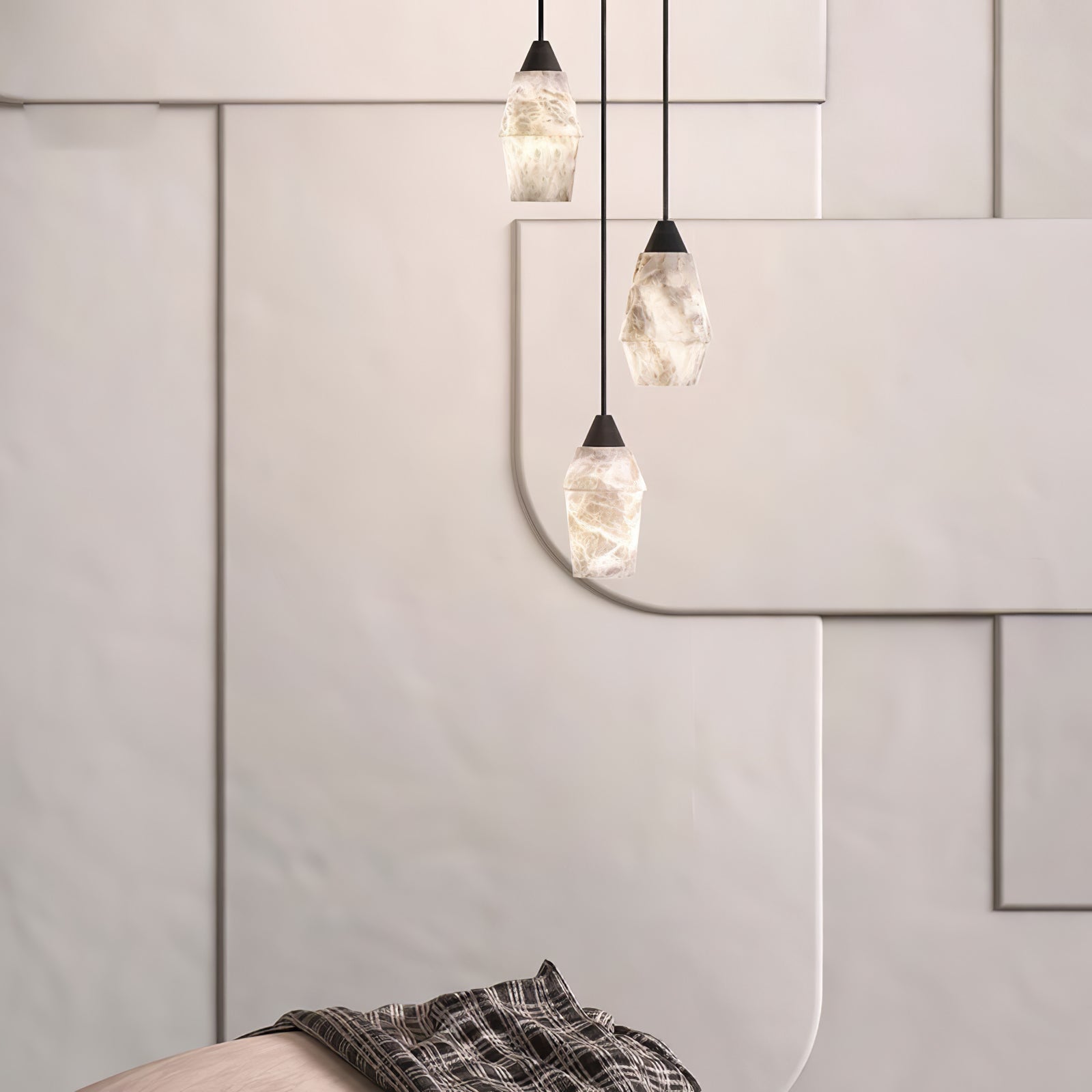 Modern Geometric Alabaster and Brass Pendant Light for Contemporary Home Interiors
