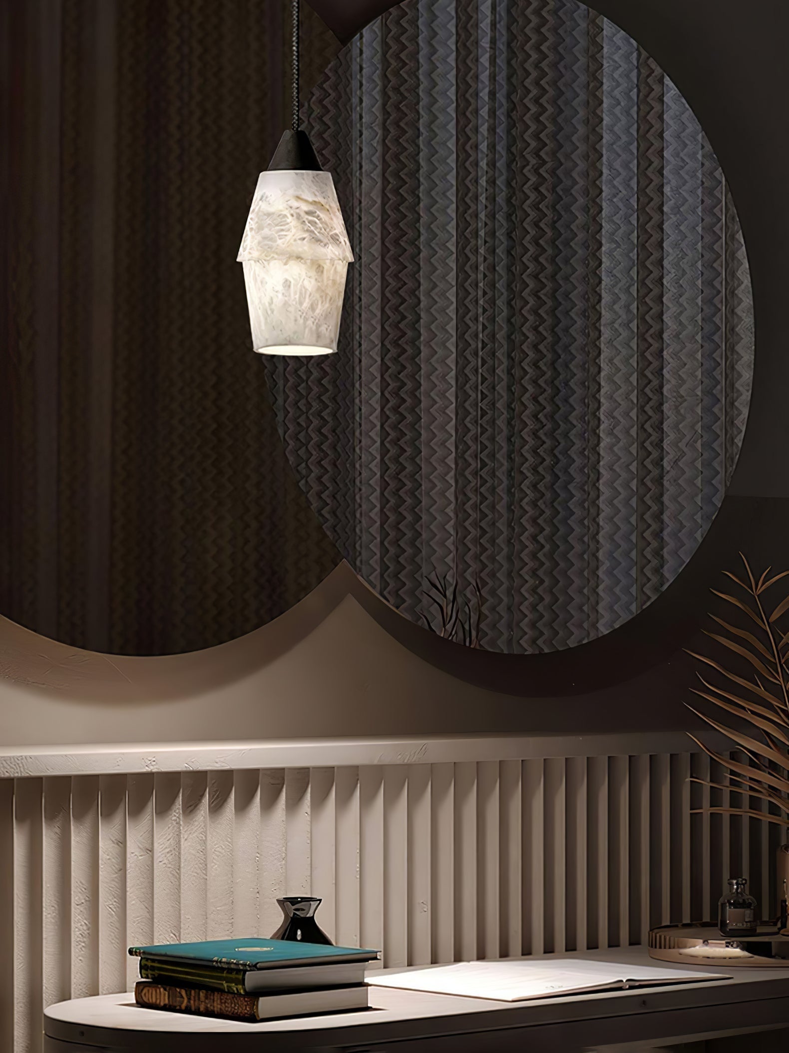 Modern Geometric Alabaster and Brass Pendant Light for Contemporary Home Interiors