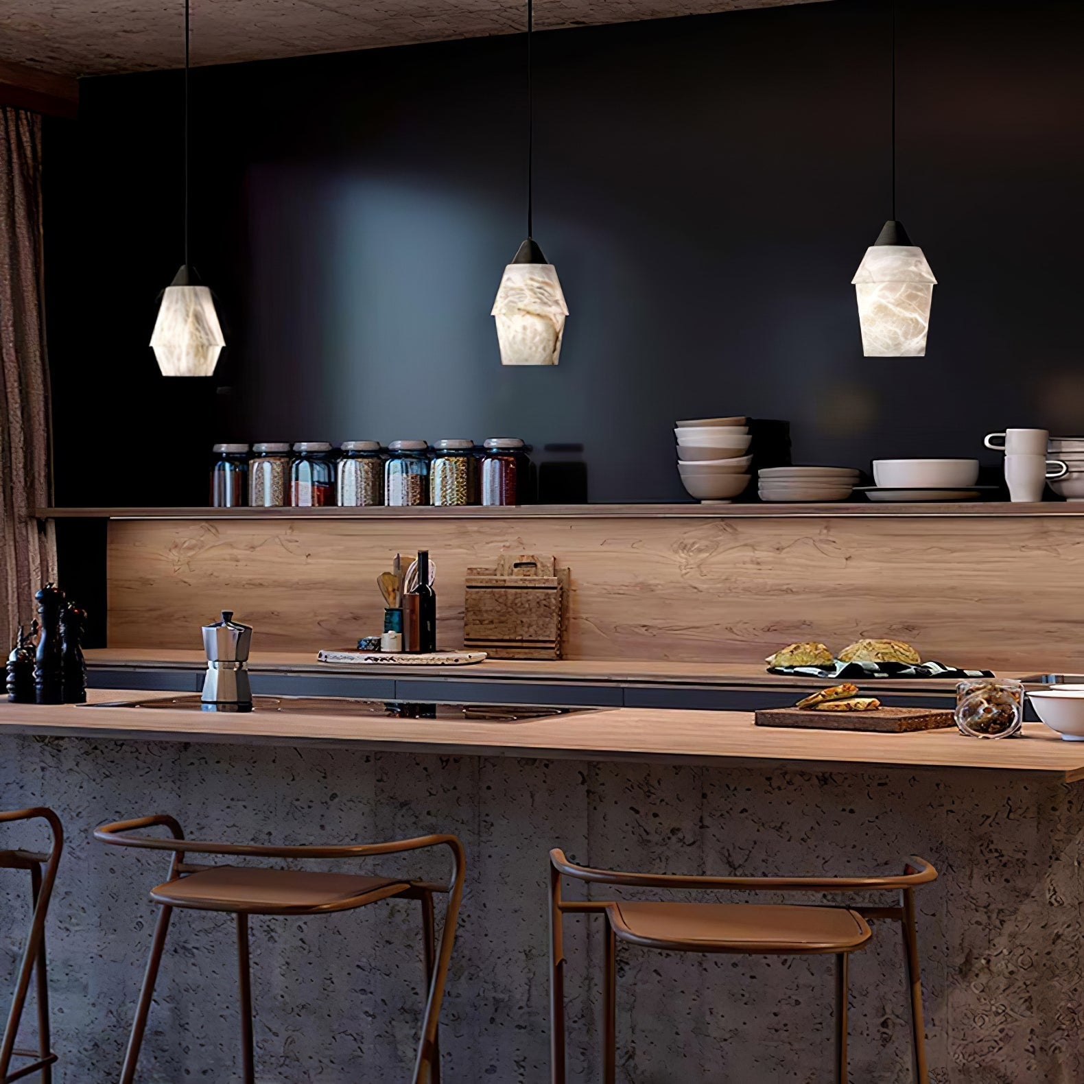 Modern Geometric Alabaster and Brass Pendant Light for Contemporary Home Interiors