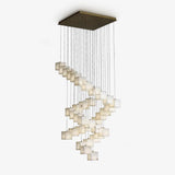 Modern Geometric Alabaster Box Pendant Light White Stone Cube Hanging Chandelier