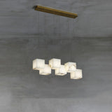 Modern Geometric Alabaster Box Pendant Light White Stone Cube Hanging Chandelier
