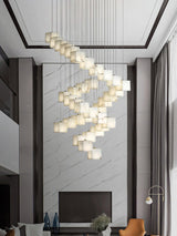 Modern Geometric Alabaster Box Pendant Light White Stone Cube Hanging Chandelier