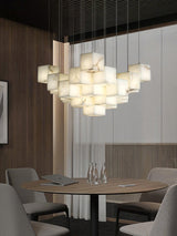 Modern Geometric Alabaster Box Pendant Light White Stone Cube Hanging Chandelier
