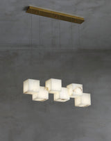 Modern Geometric Alabaster Box Pendant Light White Stone Cube Hanging Chandelier