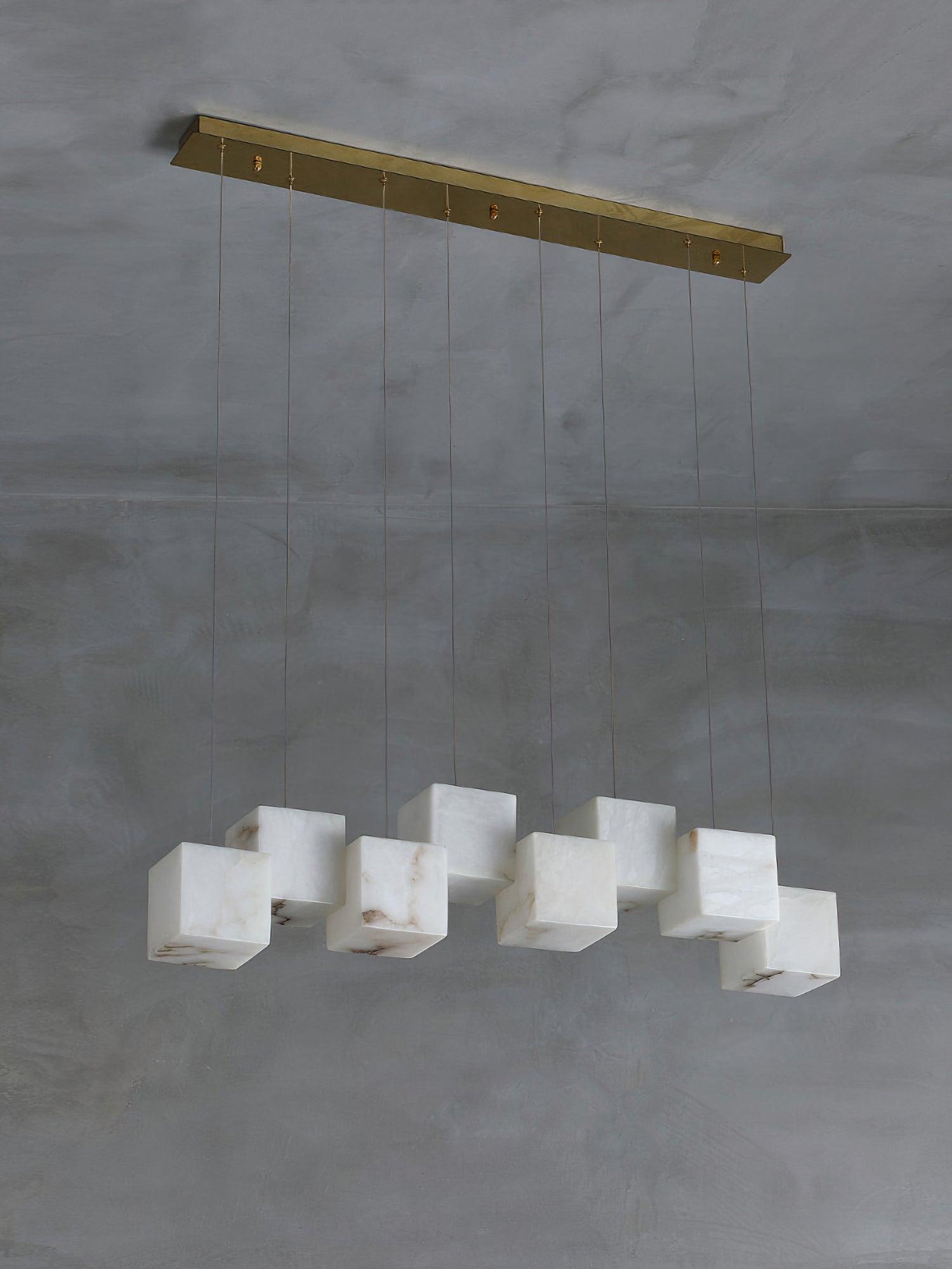 Modern Geometric Alabaster Box Pendant Light White Stone Cube Hanging Chandelier