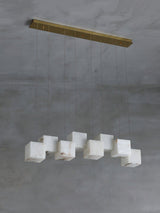 Modern Geometric Alabaster Box Pendant Light White Stone Cube Hanging Chandelier