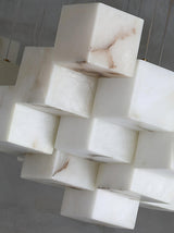 Modern Geometric Alabaster Box Pendant Light White Stone Cube Hanging Chandelier