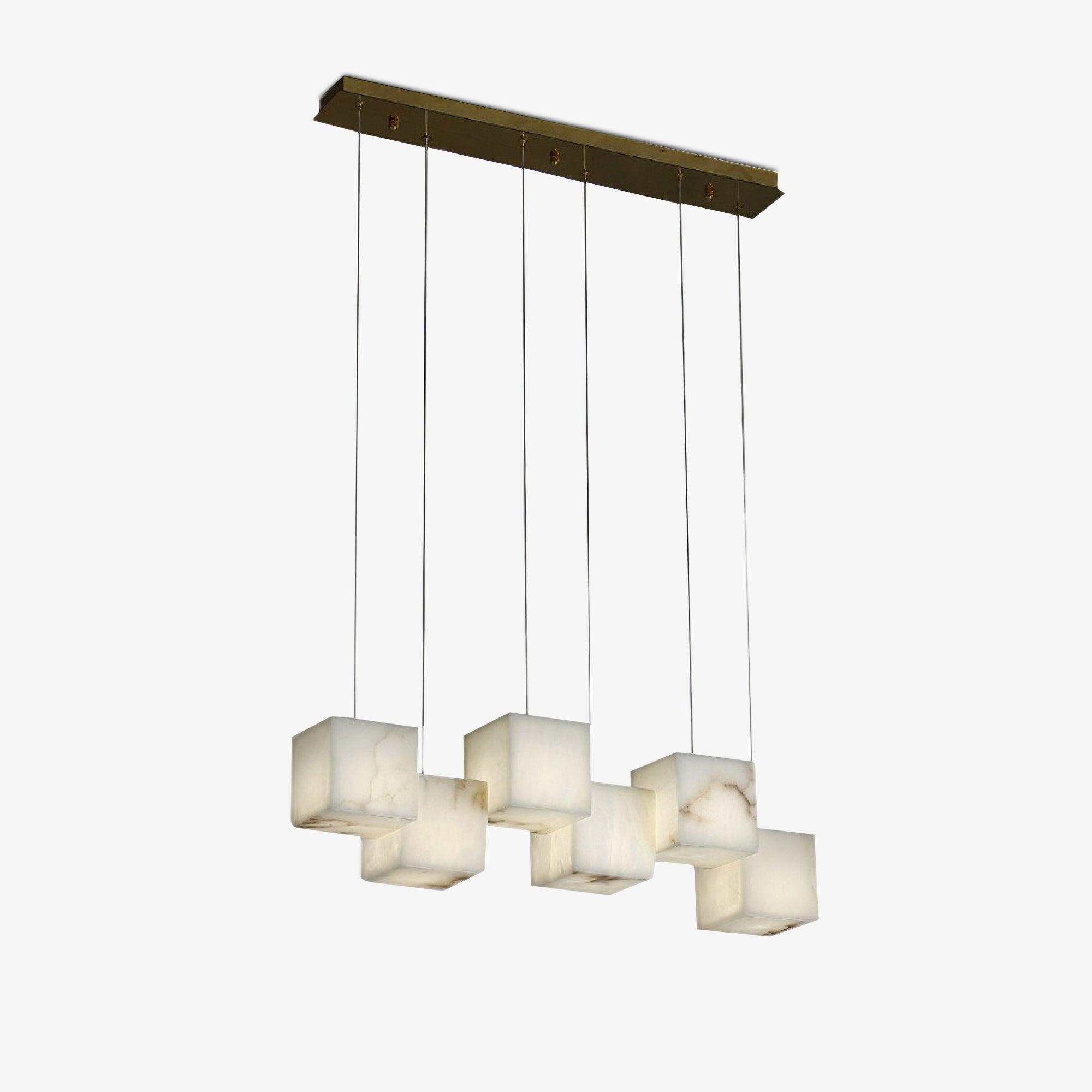 Modern Geometric Alabaster Box Pendant Light White Stone Cube Hanging Chandelier