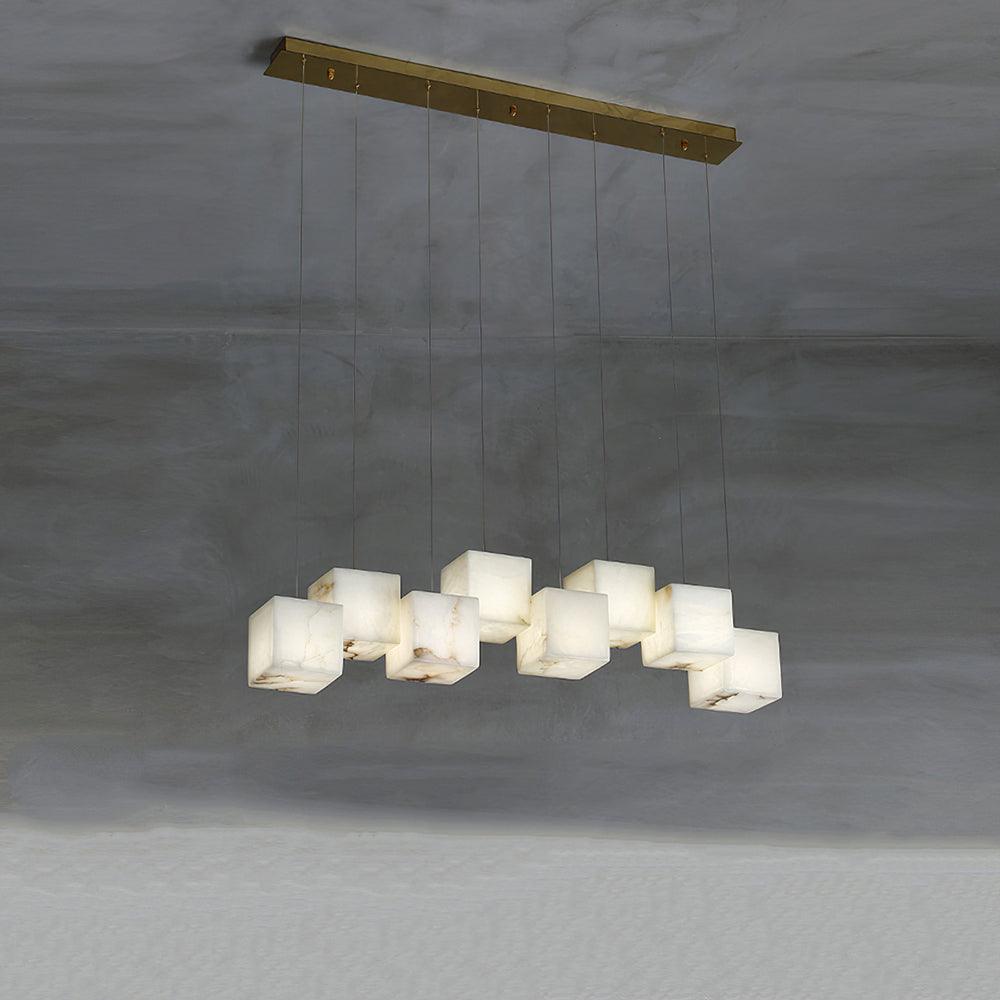 Modern Geometric Alabaster Box Pendant Light White Stone Cube Hanging Chandelier