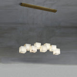 Modern Geometric Alabaster Box Pendant Light White Stone Cube Hanging Chandelier