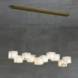 Modern Geometric Alabaster Box Pendant Light White Stone Cube Hanging Chandelier