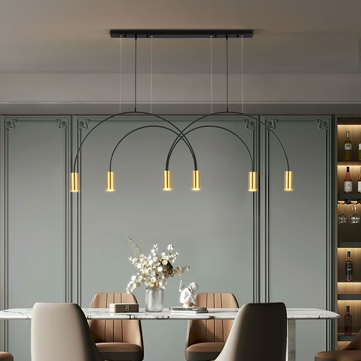 Modern Geometric Arcs Pendant Chandelier with Cylindrical Aluminum Heads and Adjustable Arms