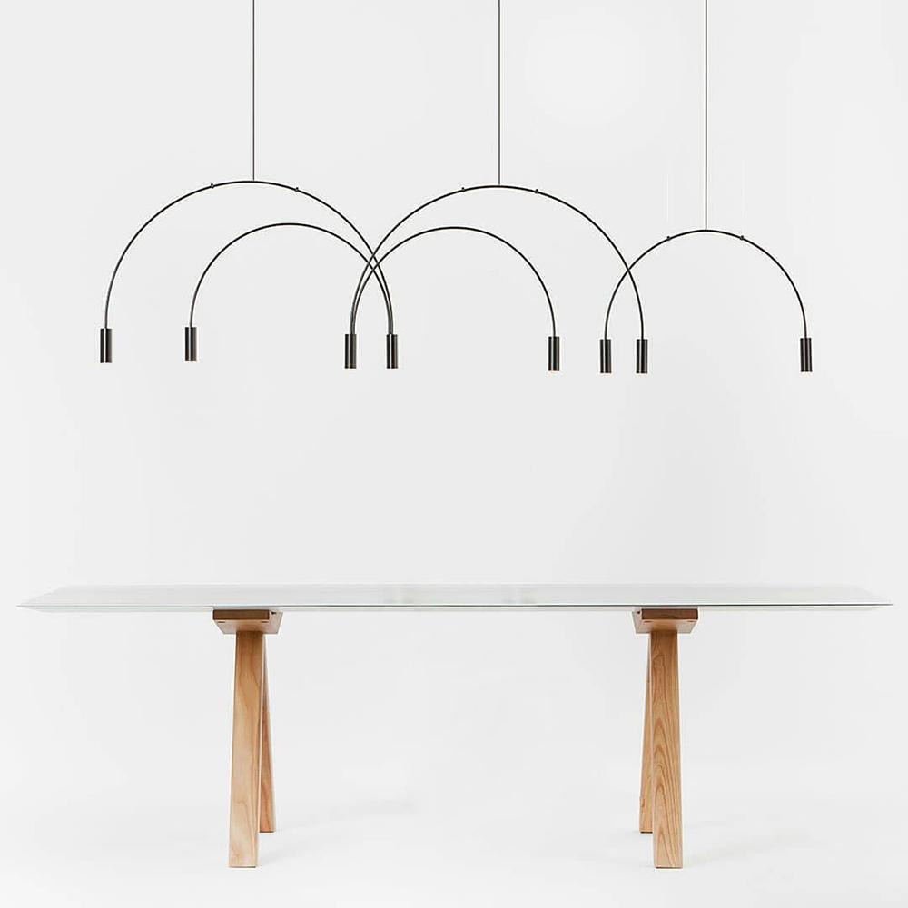 Modern Geometric Arcs Pendant Chandelier with Cylindrical Aluminum Heads and Adjustable Arms