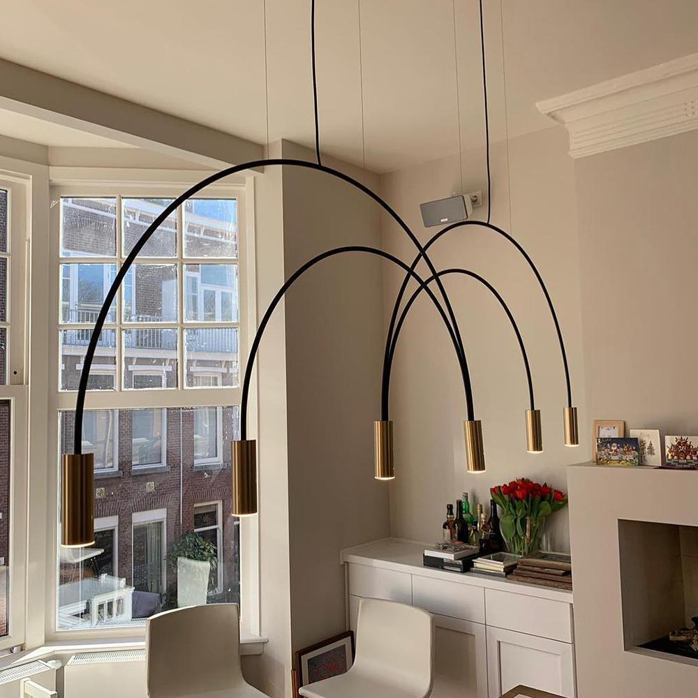 Modern Geometric Arcs Pendant Chandelier with Cylindrical Aluminum Heads and Adjustable Arms