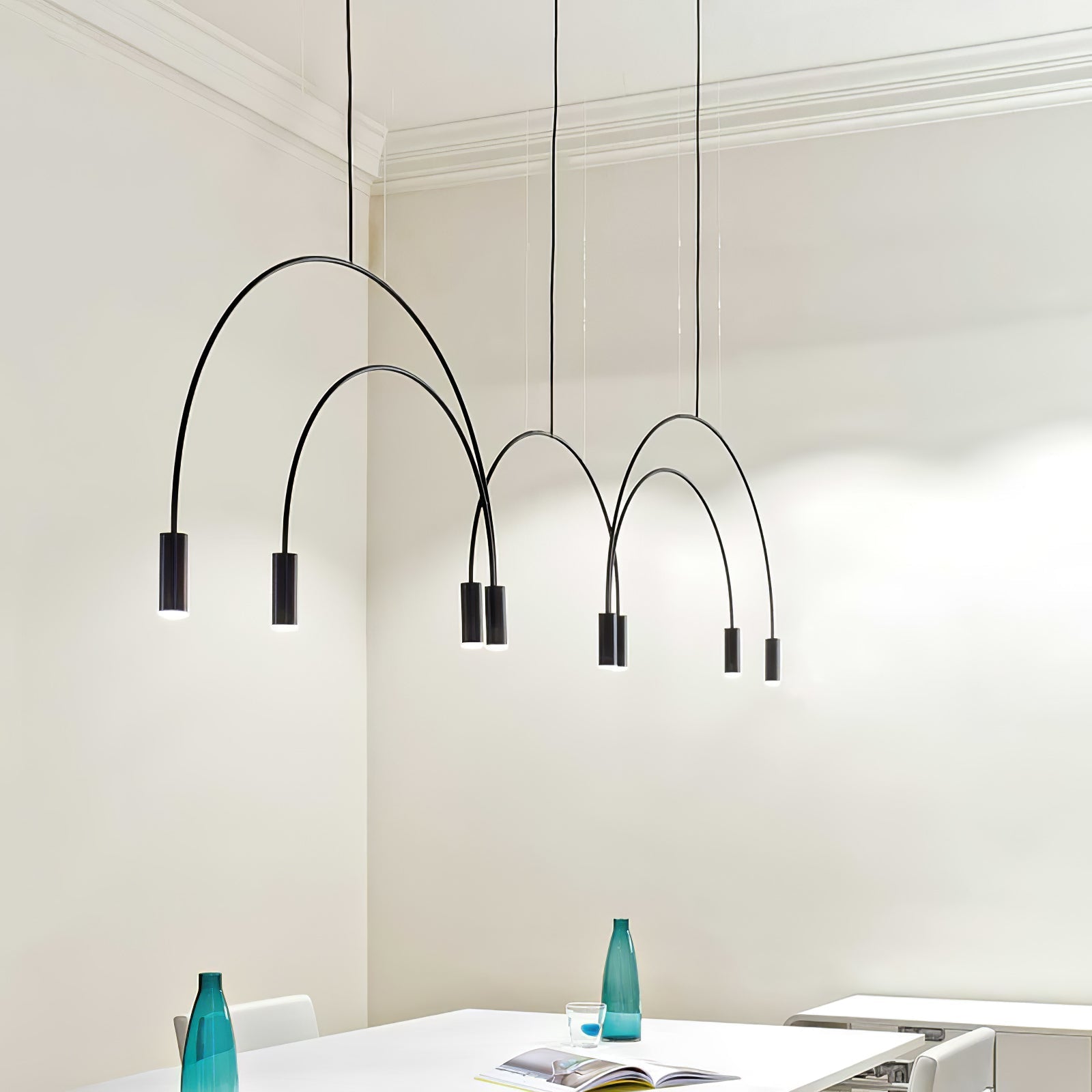 Modern Geometric Arcs Pendant Chandelier with Cylindrical Aluminum Heads and Adjustable Arms