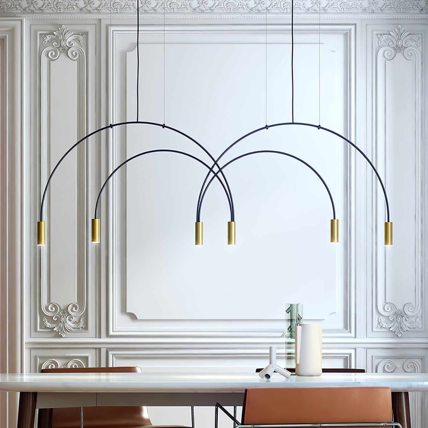 Modern Geometric Arcs Pendant Chandelier with Cylindrical Aluminum Heads and Adjustable Arms
