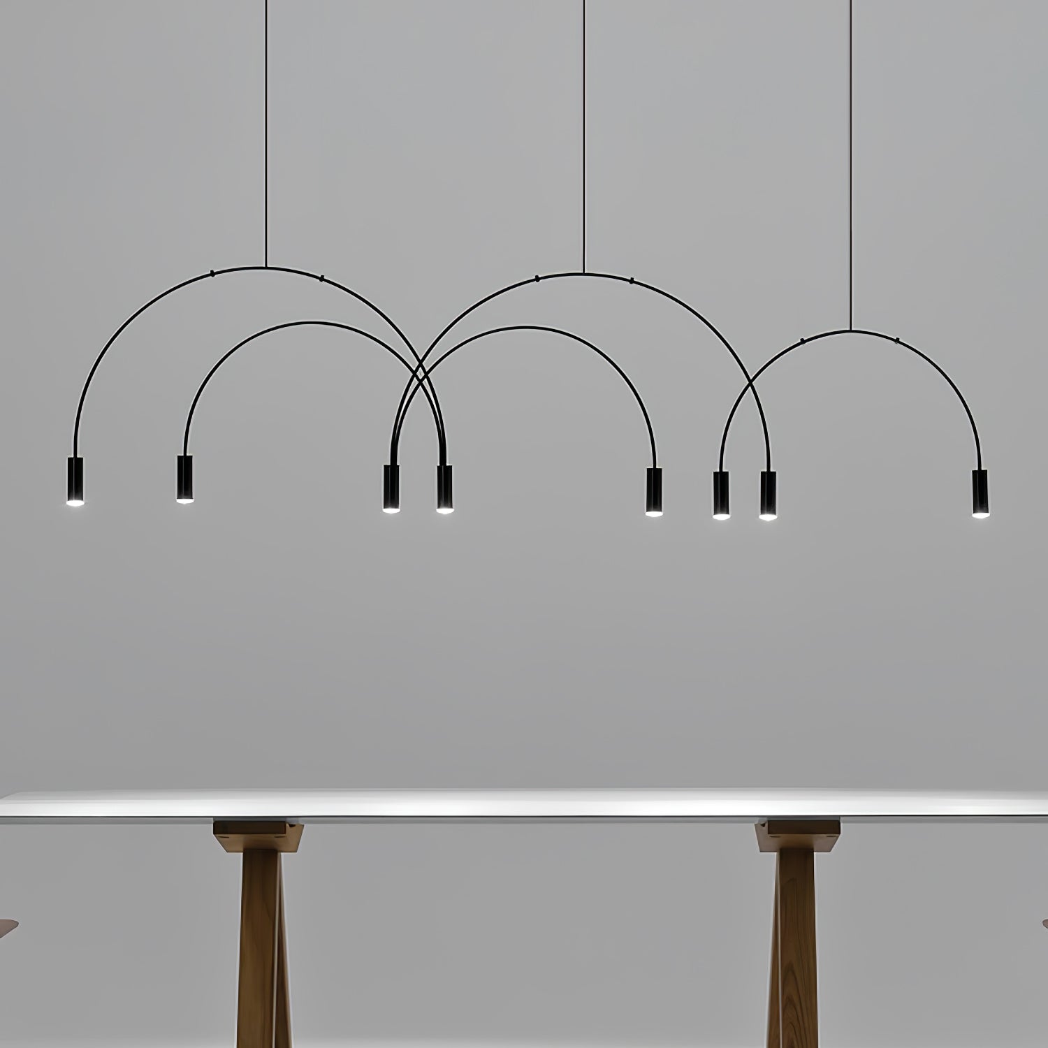 Modern Geometric Arcs Pendant Chandelier with Cylindrical Aluminum Heads and Adjustable Arms